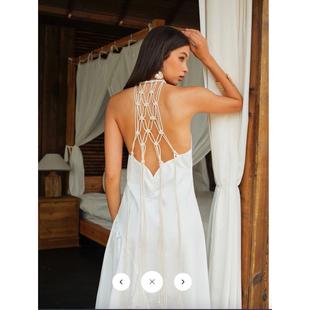 Commense Macrame Back Halter Dress Sz M